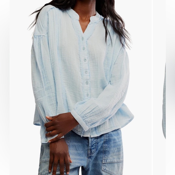 Free People Tops - Free People NWT Valley 100% Cotton Vneck Doublecloth Button-Up Shirt